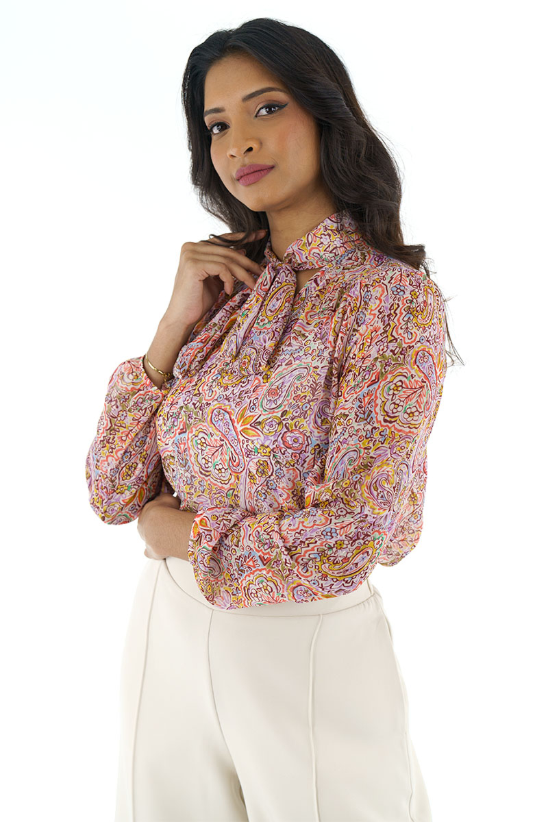 PAISLEY PRINTED LAVALIERE BLOUSE