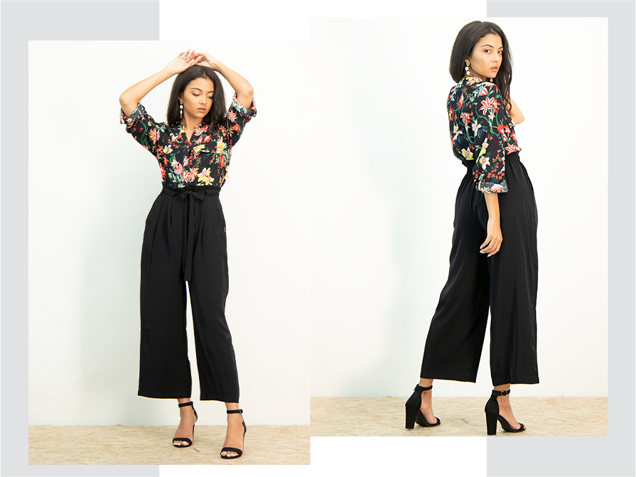 black wide leg pants and how to style them for fall by adding a